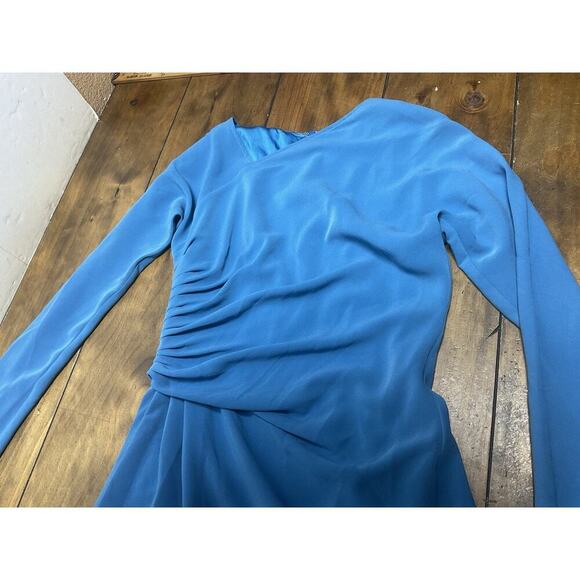 ST. JOHN Blue Ruched Knit Silk Blend Sheath Dress Size 4 - Picture 3 of 13